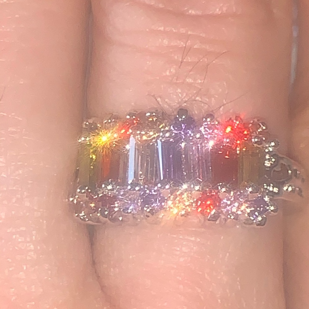 Multi gemstone baguettes silver mixed ring size 6